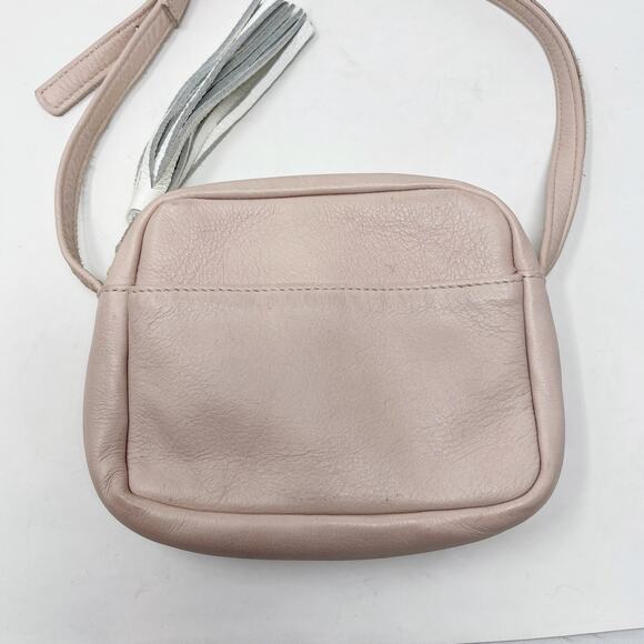 Diver Swimmer Blush Pink Leather Crossbody Bag White Tassel Zipper Made in USA - Picture 8 of 14
